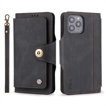 POLA for iPhone 13 Pro 6.1 inch 010 9 Card Slots PU Leather Phone Case with Wallet Stand and Wrist Strap Buckle Closure Cover