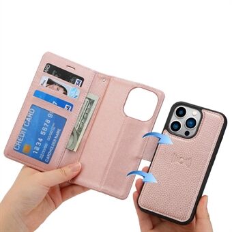 DOLISMA For iPhone 13 Pro 6.1 inch Litchi Texture Wallet Stand Leather Phone Cover Detachable Leather Coated TPU Case