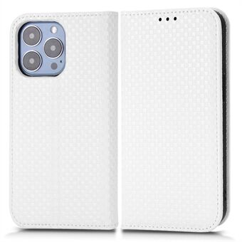 For iPhone 13 Pro 6,1 tommers Grid Texture PU- Stand Magnetisk autoabsorbert mobiltelefonlommebokdeksel