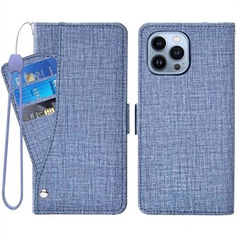 For iPhone 13 Pro 6,1 tommer Jean Cloth Texture Lær + TPU beskyttende telefonveske Lommebokstil Roterende kortspor Designdeksel med Stand