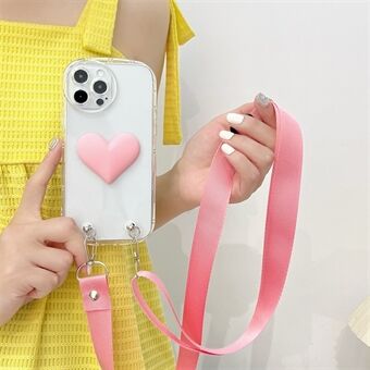 JSM For iPhone 13 Pro 6,1 tommers 3D-hjerteformet dekortelefonveske Fallsikkert, mykt TPU-deksel med skulderstropp