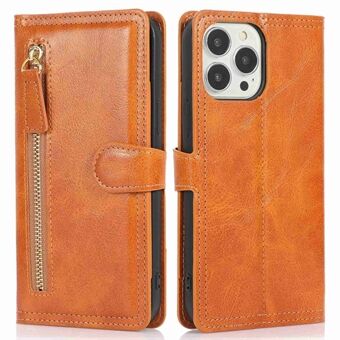 Glidelåslomme telefondeksel for iPhone 13 Pro 6,1 tommer, full beskyttelse PU-skinn Telefon Flip Wallet Case Stand