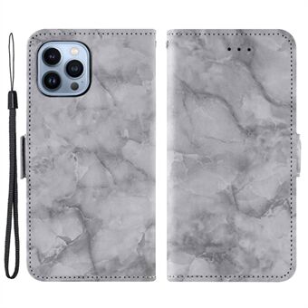 For iPhone 13 Pro 6,1 tommer horisontalt Stand , marmormønster, dobbel magnetlås PU-skinn flip lommebokdeksel - grå