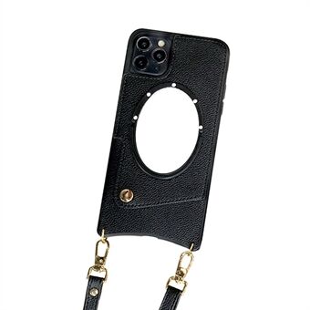 For iPhone 13 Pro 6,1 tommers kortholder Fish Tail Design Telefondeksel PU-skinnbelagt TPU-speil Anti-fall-veske med skulderstropp