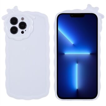 Solid hvit TPU-telefondeksel for iPhone 13 Pro 6,1 tommer, beskyttende bakdeksel med blank overflate med 3D tegneseriemonsterdesign