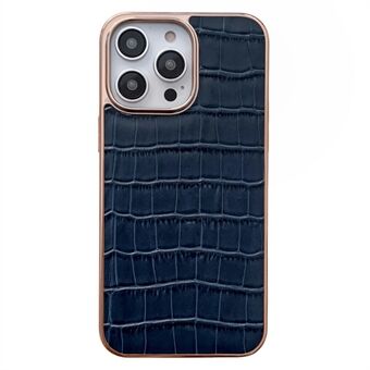 For iPhone 13 Pro 6,1 tommer Crocodile Texture Nano galvanisering telefondeksel Ekte lærbelagt TPU-beskyttelsesveske - blå