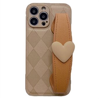 Baksideskall for iPhone 13 Pro 6,1 tommer, Scratch Rhombus -påtrykt PU-skinnbelagt PC+TPU-telefondeksel med Love Heart-armbånd
