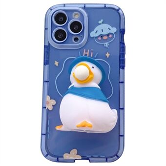 For iPhone 13 Pro 6,1 tommer 3D Squishy Duck Decor Noctilucent Luminous Phone Deksel Fleksibelt TPU-deksel