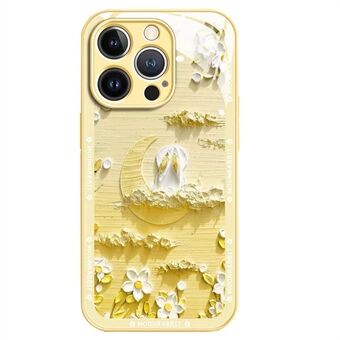 For iPhone 13 Pro 6,1 tommers bakdeksel Moon og kaninoljemaling Scratch herdet glass + TPU-telefondeksel