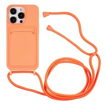 Beskyttelsesveske for iPhone 13 Pro 6,1 tommers anti-fall flytende silikon telefondeksel med kortspor, stropp