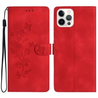 For iPhone 13 Pro 6,1 tommers telefonveske i PU-skinn med blomsterpåtrykt lommebokdeksel med Stand