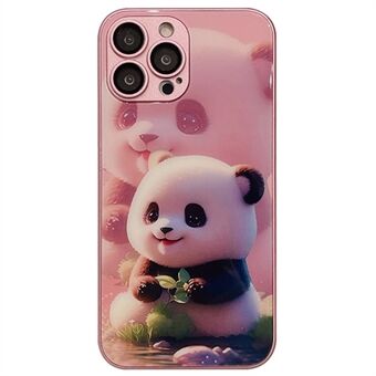 For iPhone 13 Pro Cute Panda-mønsterutskrift Herdet glass+TPU-telefondeksel med linsefilm