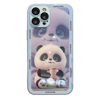 Anti-fall deksel for iPhone 13 Pro Milk Tea Panda Printing Herdet glass+TPU telefondeksel med linsefilm