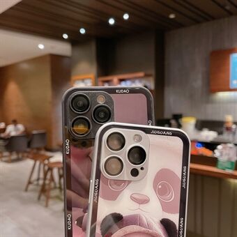 For iPhone 13 Pro Panda-mønster telefonveske i herdet glass+TPU telefondeksel med linsebeskytter