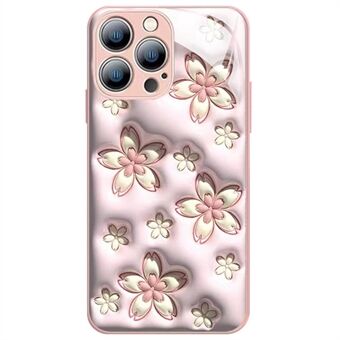 For iPhone 13 Pro 6,1 tommers Cherry Blossom-mønster Anti Scratch TPU-støtfanger + telefondeksel i herdet glass