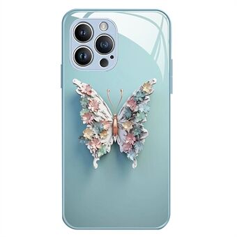 For iPhone 13 Pro 6,1 tommers stilig telefonveske med sommerfuglmønster Herdet glass+TPU Anti- Scratch