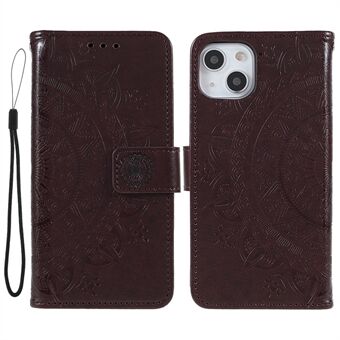 Påtrykt Mandala Totem-mønster PU-skinn lommebokdeksel Slankt magnetisk støtsikkert flipdeksel med stropp for iPhone 13 mini 5,4 tommer