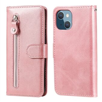 Drop-resistent glidelås lomme lær lommebok telefonskall for iPhone 13 mini - Rose Gold