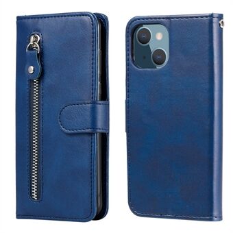 Drop-resistent glidelås lomme lær lommebok telefonskall for iPhone 13 mini - Blue