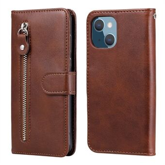 Drop-resistent glidelås lomme lær lommebok telefonskall for iPhone 13 mini - Brown