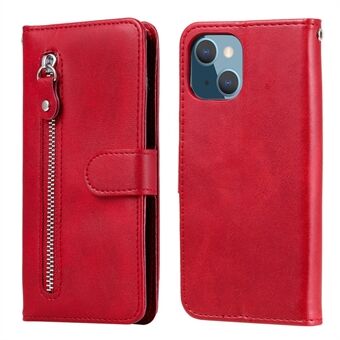 Drop-resistent glidelås lomme lær lommebok telefonskall for iPhone 13 mini - Red