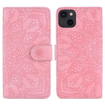 Imprint Flower Premium PU Leather Wallet Flip Protective Case med magnetisk lukking og Stand for iPhone 13 mini 5,4 tommer