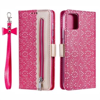 Fullt beskyttende anti-fall lommebok med glidelås blonde lærveske for iPhone 13 mini - Red