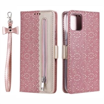 Fullt beskyttende anti-fall lommebok med glidelås blonde lærveske for iPhone 13 mini - Pink