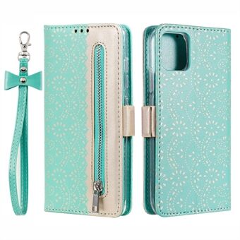 Fullt beskyttende anti-fall lommebok med glidelås blonde lærveske for iPhone 13 mini - Green