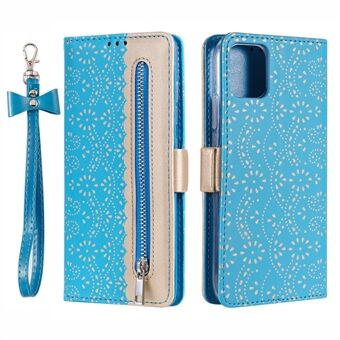 Fullt beskyttende anti-fall lommebok med glidelås blonde lærveske for iPhone 13 mini - Blue