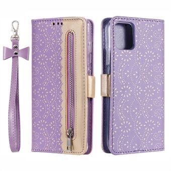 Fullt beskyttende anti-fall lommebok med glidelås blonde lærveske for iPhone 13 mini - Purple