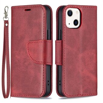 Ensfarget lommebokveske i skinn Telefonskall med stropp for iPhone 13 mini - Red
