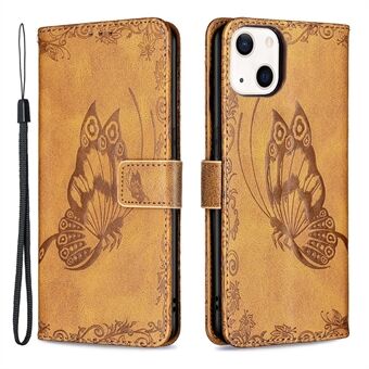 Imprint Butterfly PU- Stand Lommebok Flip Deksel med håndleddsstropp for iPhone 13 mini 5,4 tommer