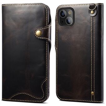 Allround beskyttende lommebokdeksel i ekte skinn med stropp for iPhone 13 mini 5,4 tommer