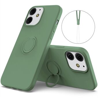 360° roterende Ring Drop-bestandig miljøvennlig flytende silikontelefon beskyttelsesveske Shell med praktisk stropp for iPhone 13 mini - Grønn