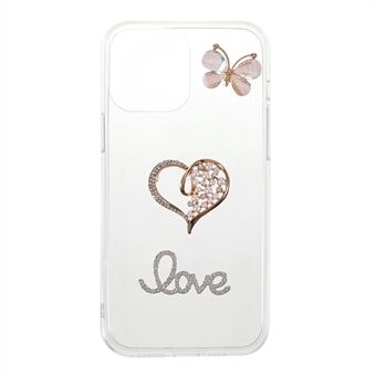 Stilig Love Heart Butterfly Shape Sticking Diamond Decor TPU telefonveske for iPhone 13 mini 5,4 tommer