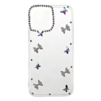 Butterflies Sticking Diamond Rhinestone Decor Myk TPU Slitesterk Light Phone Case for iPhone 13 mini 5,4 tommer