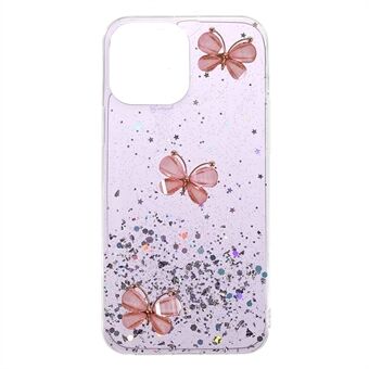 Sparkle Glitter 3D Butterfly Pattern Epoxy Myk TPU telefondekselveske for iPhone 13 mini 5,4 tommer