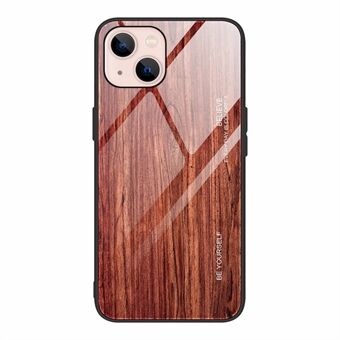 Wood Grain Design TPU + Herdet glass bakside telefondeksel for iPhone 13 mini 5,4 tommer