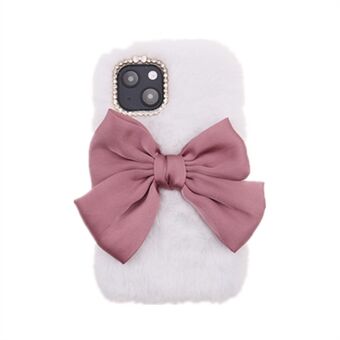 Bowknot Cute Fuzzy Furry Varm plysj Rhinestone Decor Myk TPU-bakdeksel for iPhone 13 mini 5,4 tommer