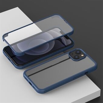 Hardt dobbeltsidig telefondeksel i herdet glass Full beskyttelse telefondeksel med TPU- Edge for iPhone 13 mini - Blue