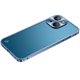 Anti-fall beskyttelse herdet glass + metall hybriddeksel Matt mobiltelefonskall for iPhone 13 mini - Blue