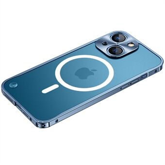 Herdet glass + metall Hybrid Scratch telefonveske Matt gjennomsiktig beskyttelsesdeksel med magnetisk trådløs ladefunksjon for iPhone 13 mini - Blue