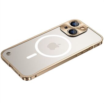 Herdet glass + metall Hybrid Scratch telefonveske Matt gjennomsiktig beskyttelsesdeksel med magnetisk trådløs ladefunksjon for iPhone 13 mini - Gold