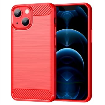 1,8 mm karbonfiber børstet tekstur Fleksibel TPU-telefonbakdeksel Beskyttende deksel for iPhone 13 mini - Red