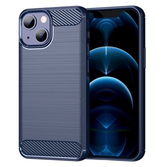 1,8 mm karbonfiber børstet tekstur Fleksibel TPU-telefonbakdeksel Beskyttende deksel for iPhone 13 mini - Blue