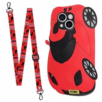 3D Effect Patterns TPU Phone Cover for iPhone 13 mini 5.4 inch, + Silicone Case with Long Lanyard