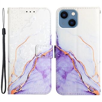 For iPhone 13 mini 5.4 inch YB Pattern Printing Leather Series-5 PU Leather Magnetic Closure Phone Cover Marble Pattern Wallet Foldable Stand Case