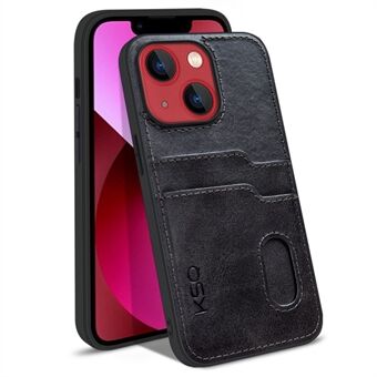 KSQ 002 Series for iPhone 13 mini 5.4 inch Anti-fall Shockproof Card Slots Phone Case PU Leather Coated PC+TPU Hybrid Shell