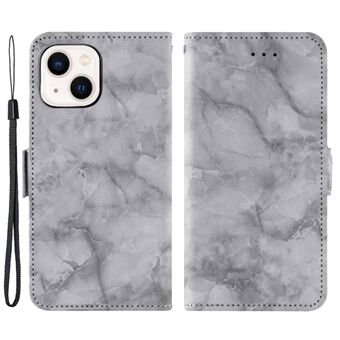 For iPhone 13 mini 5,4 tommers mobiltelefondeksel, marmormønster Antikollisjon Dobbel magnetlås PU- Stand Flip lommebokdeksel - grå
